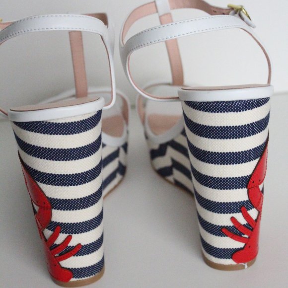 NIB Kate Spade Lobster stripe wedge Sandal sz 11 - Picture 4 of 10